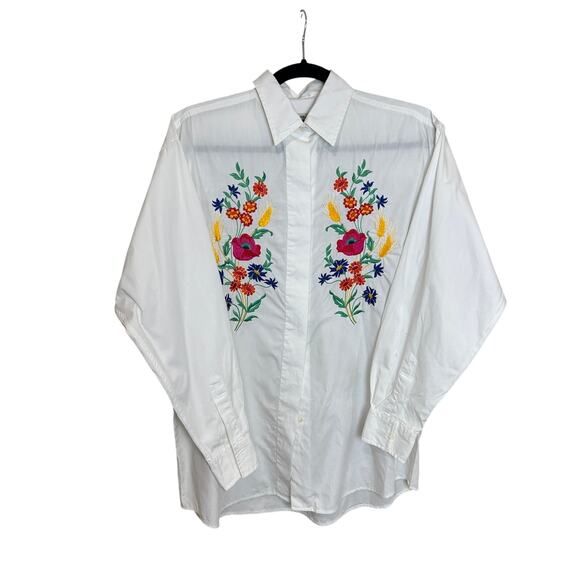 Saks Fifth Avenue Tops - VTG Saks Fifth Avenue Longline Embroidered Button Up Gardencore Blouse 6